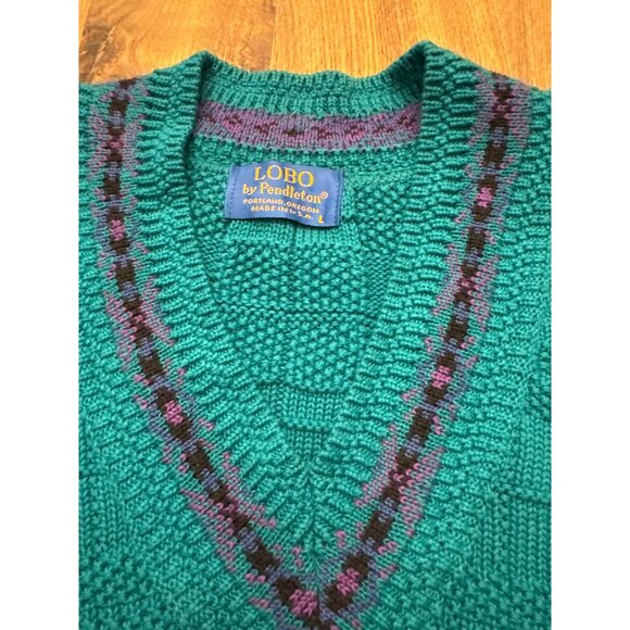 Vintage Lobo by Pendleton Men's Green V-Neck Sweater Size Large Cotton - Picture 2 of 4